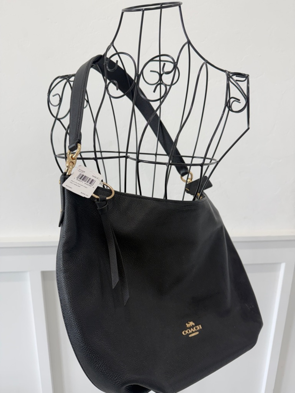 Coach Black Pebbled Leather Shoulder Hobo with Gold Logo